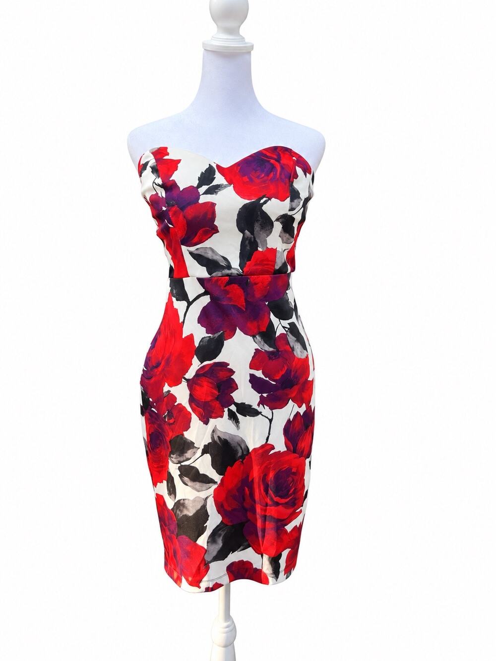 B. Darlin Strapless Red Rose Floral Sheath Dress Size 7/8